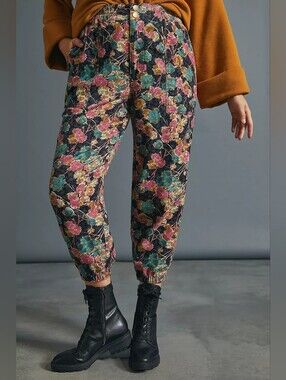 Anthropologie Anisa Floral Corduroy Joggers Pants Sz S Fall Boho Comfy Whimsical